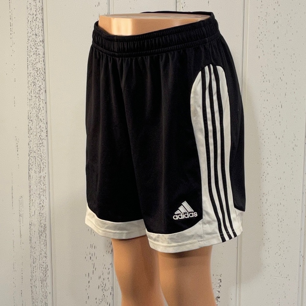 * Adidas Women's Black & White Striped Logo Shorts Sz L
